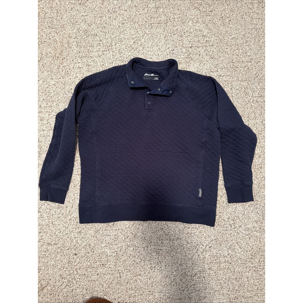 Eddie Bauer Men's  Quarter Snap Mock Quilted Pullover Navy Blue L Front Pocket